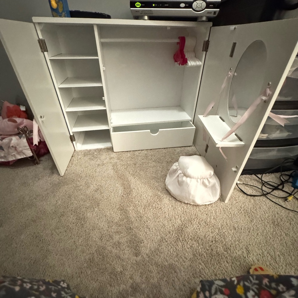 Elegant White Doll Closet with Mirror